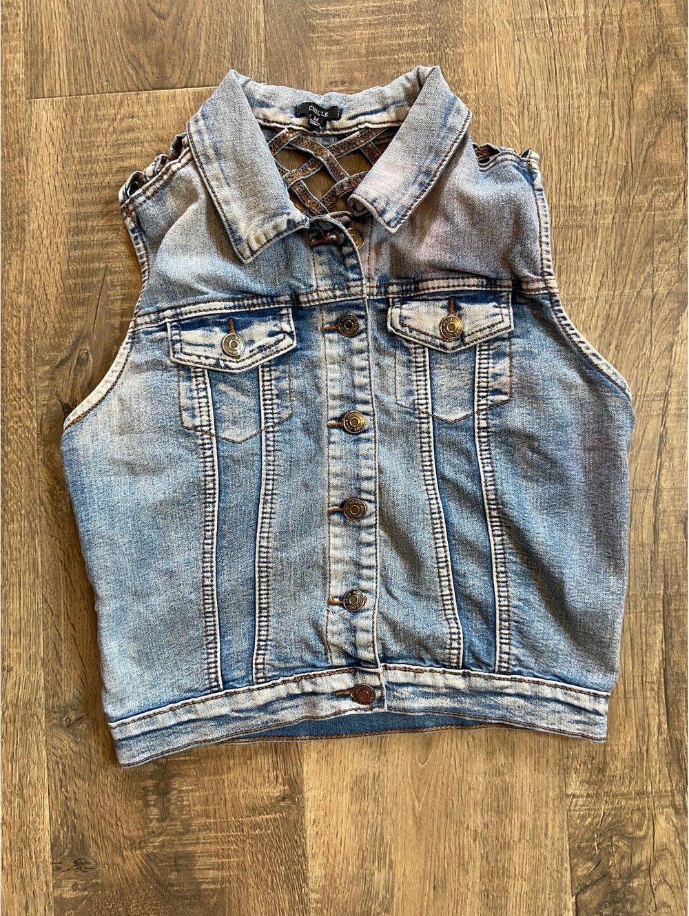 Chiqle Denim Architect LightWash Lattice Vest Sleeveless Medium